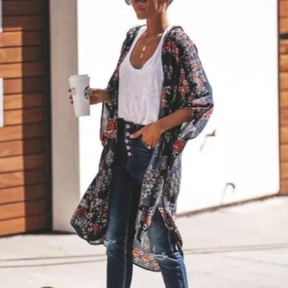 SOLD OUT!! Navy Long Kimono Duster Jacket - Picture 4 of 8